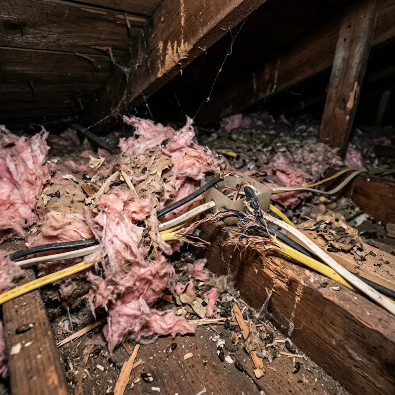 Contaminated ceiling insulation being assessed in a Steels Creek roof space
