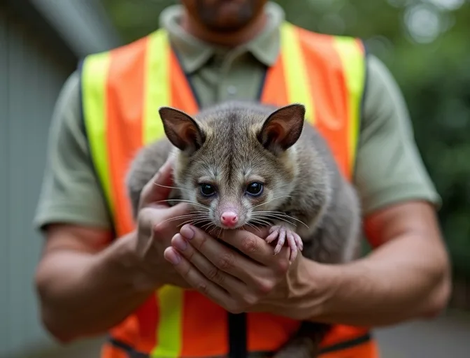 Animal handler safely recovering a deceased possum in Steels Creek